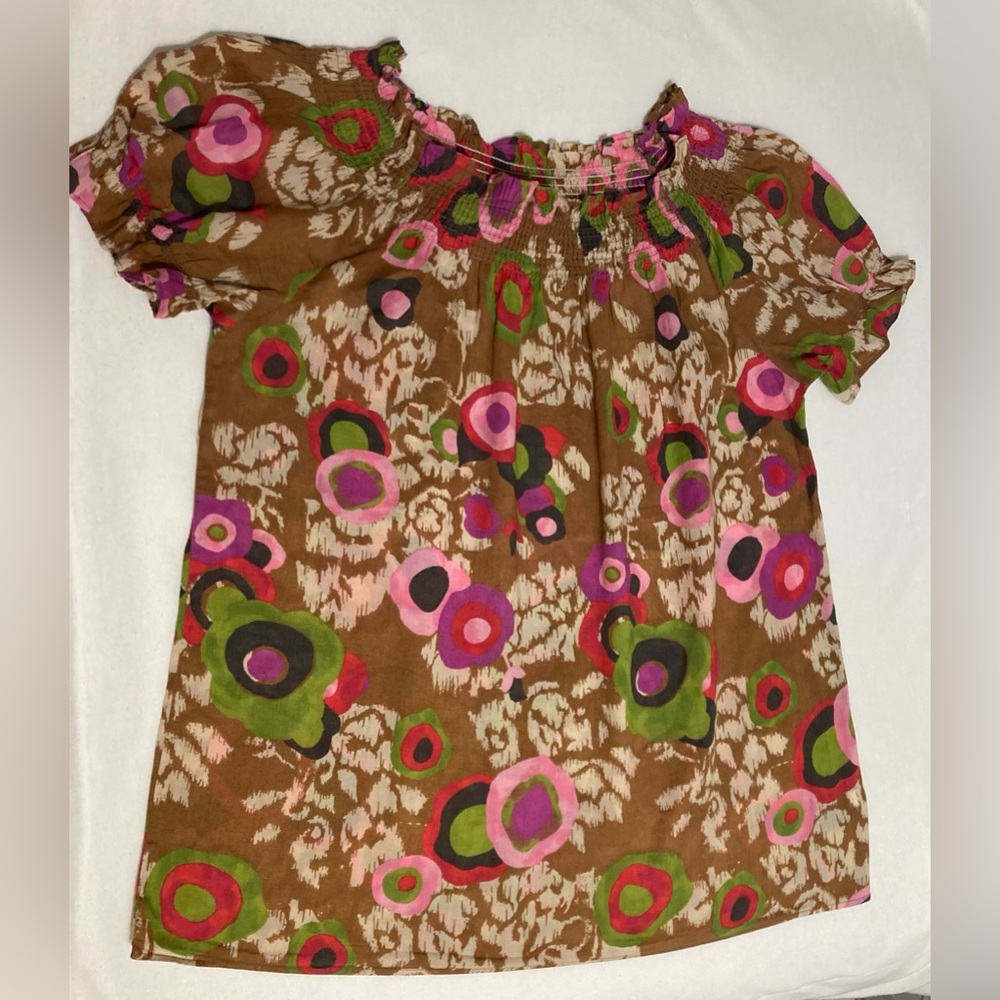 Cotton Top Short Sleeve Smocked Neck Boho Top